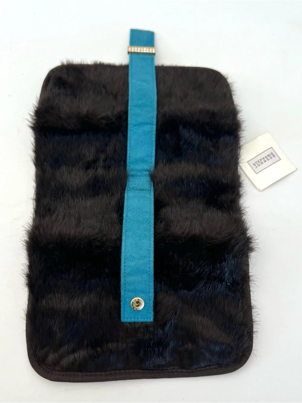 STEPHANIE JOHNSON Brown Faux Fur Vintage Travel Roll Cosmetic Jewelry Makeup Bag